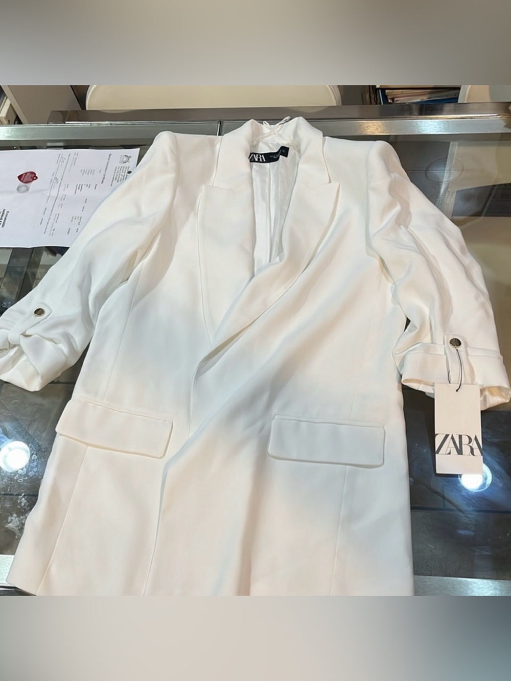 Zara White Long Blazer Coat